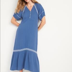 Old Navy rhapsody in blue Crinkle Crepe Maxi Swing Dress